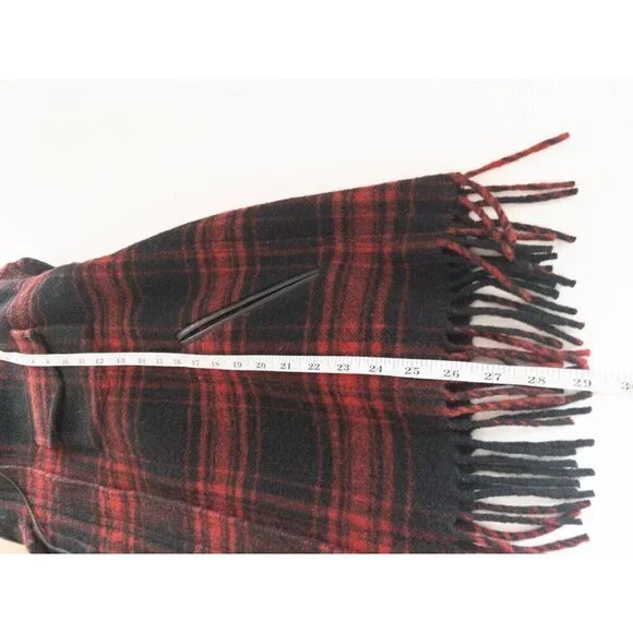 The Kooples Buffalo Plaid Red Wool Sweater Coat Fringe  SZ M - Picture 8 of 13